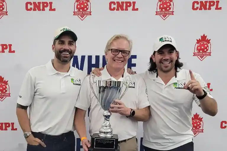 The Toronto United Pickleball Club, proudly sponsored by TSS Pickleball won the 2023 CNPL Champoionship. In the pciture Total Sport Solutions president Ian Lintott