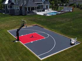 Backyard court in Burlington, Ontario 29x44 Basketball court