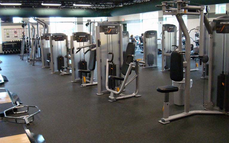 Gym machine area using rubber flooring