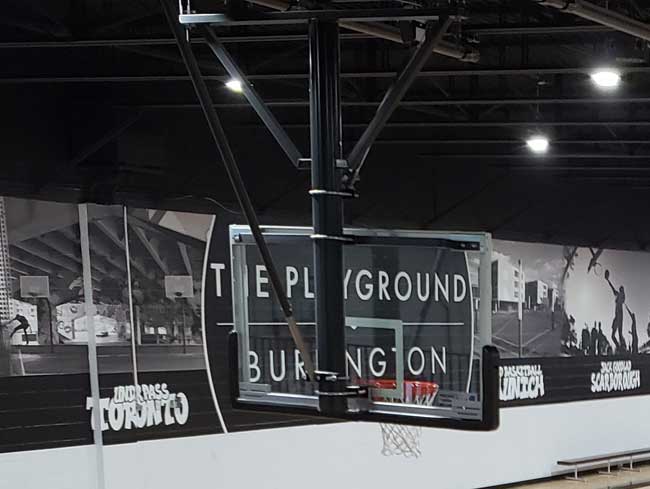 Ceiling mounted basketball goal, Playgraund Burlington