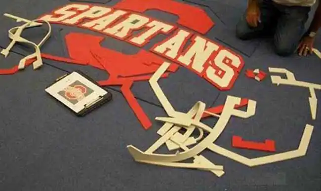 Cutting and adding a Team Design into a Gym RubberDeck Flooring