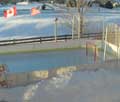 Backyard rink with Canadian and American flags