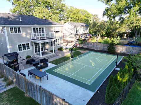 >Full Size, Green, Outdoor Multi-Game Court in Burlington, ON.