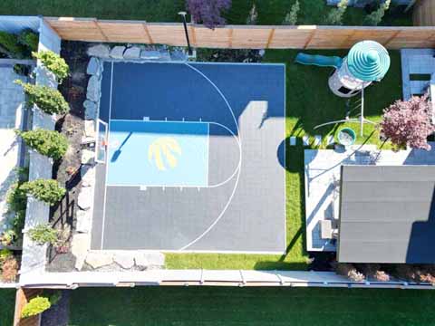 >Half Size, Grey and blue, Outdoor Basketball Court in Vaughan, ON