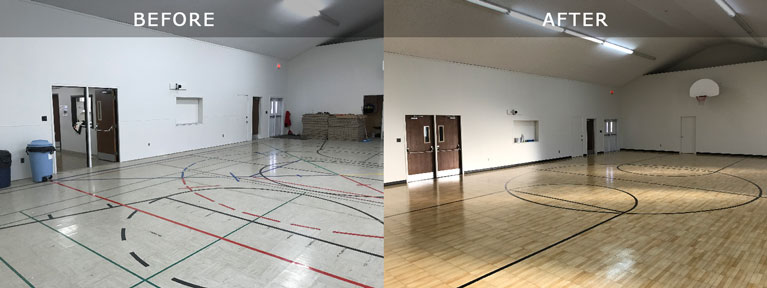 Gym flooring renovation at Little South West Church in New Brunswick