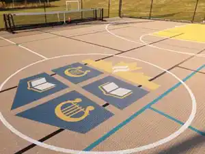 Custom SJK Eagles logo and multi-sport game lines on outdoor court in Breslau