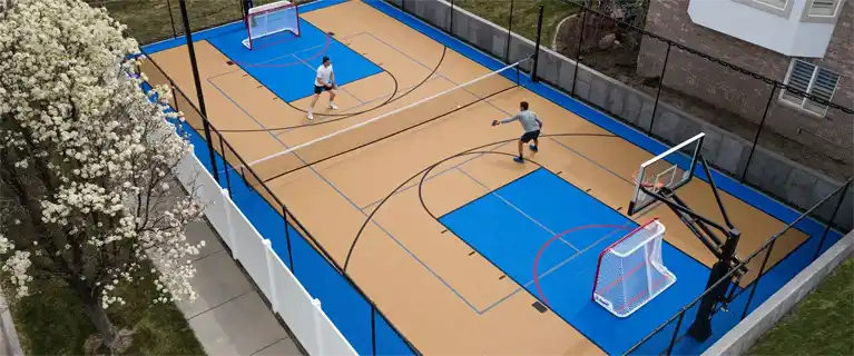 Guys playing Pickleball on the Backyard Multi Court