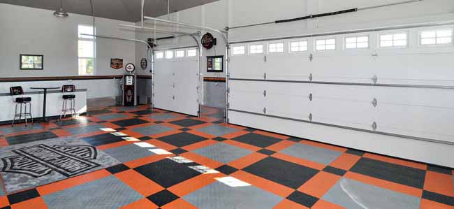 High end garage using RaceDeck RaceDeck Circle Harley-Davidson