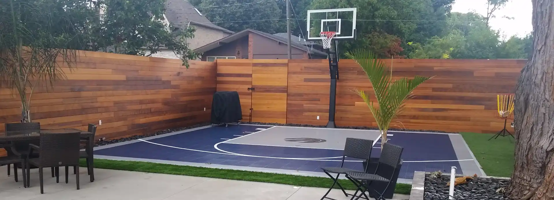 Basketball Backyard Court, with Reaptors design, in King City, ON