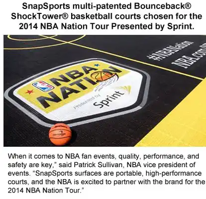 SnapSports multi-patented Bounceback , ShockTowe basketball courts chosen for the 2014 nation Tour presented by Sprint